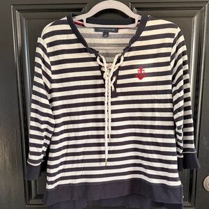 Tommy Hilfiger Navy and White Striped Sweatshirt